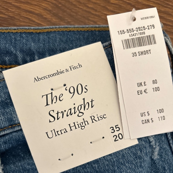 NWT Abercrombie and Fitch 90’s Straight Ultra High Rise Jeans (Size 20S) - Picture 3 of 9